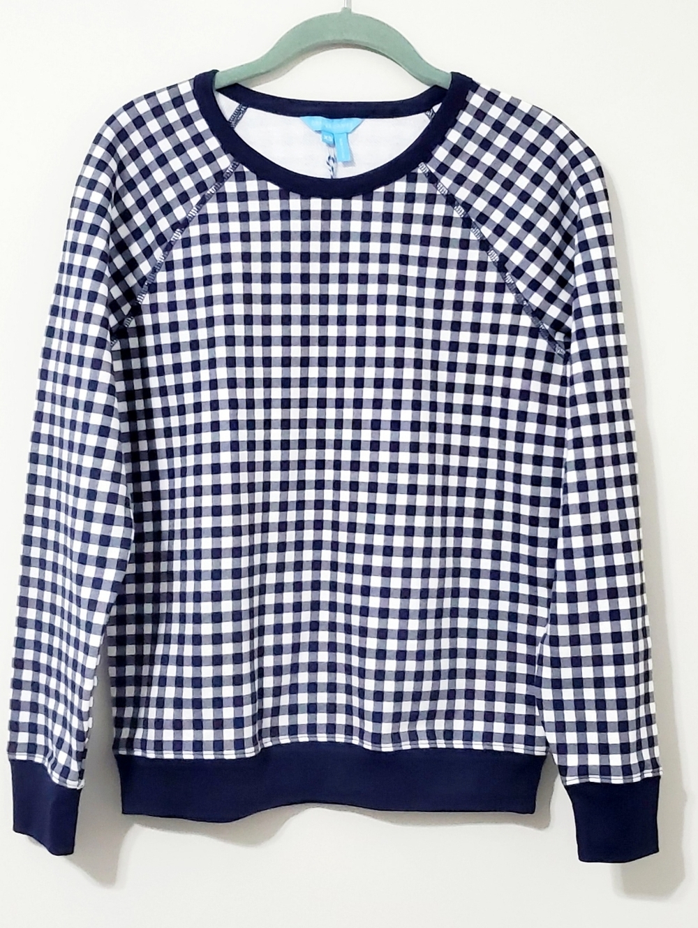 Draper James Natalie Nassau Navy and White Gingham Sweatshirt XS NEW - Picture 2 of 10
